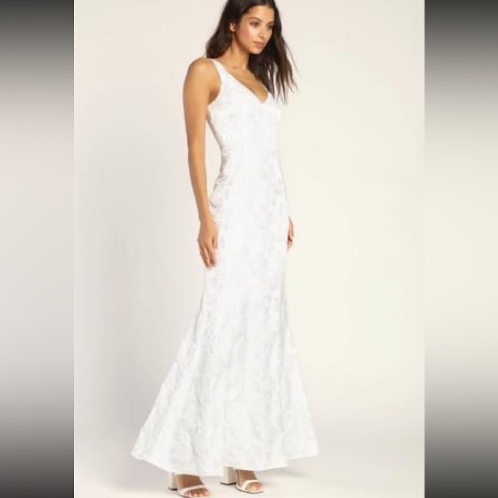 Lulus White Floral Jacquard Mermaid Dress- NEW great for rehearsal / bride